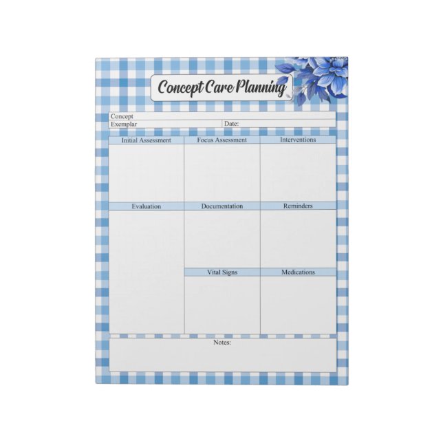 Blue Floral Gingham_ Concept Care Planning Notepad (Rotated)
