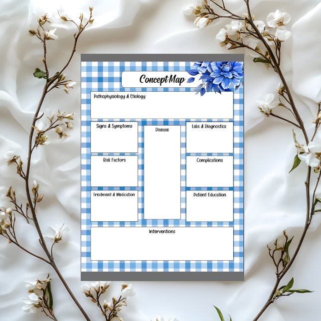 Blue Floral Gingham _ Concept Map Notepad (Creator Uploaded)