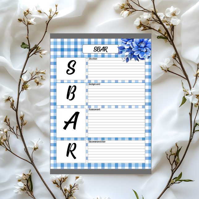 Blue Floral Gingham _ SBAR Temp Notepad (Creator Uploaded)