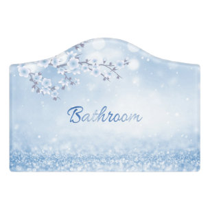 Blue Floral Glam Bathroom Door Sign