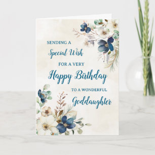Blue Floral Goddaughter Birthday Card