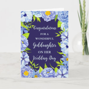 Blue Floral Goddaughter Wedding Congratulations Card