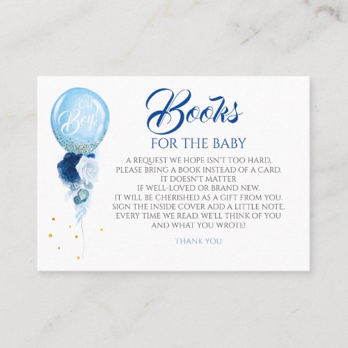 Blue Floral Gold Baby Shower Books For Baby Business Card