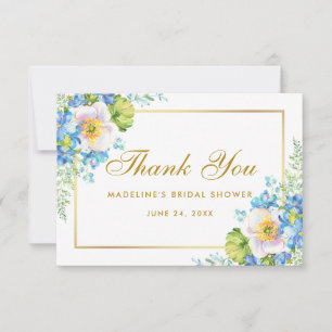 Blue Floral Gold Bridal Shower Thank You G Invitation