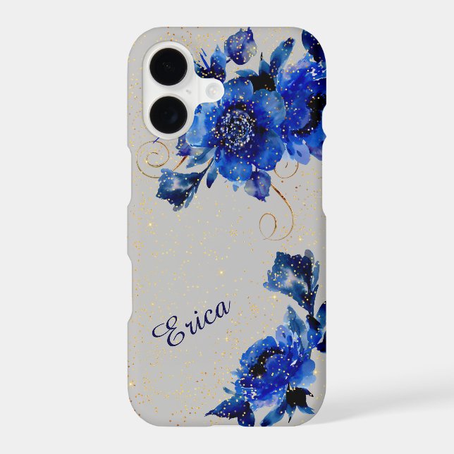 Blue Floral Gold Confetti Case-Mate iPhone Case (Back)