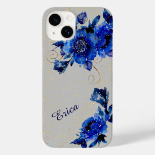 Blue Floral Gold Confetti Case-Mate iPhone 14 Case
