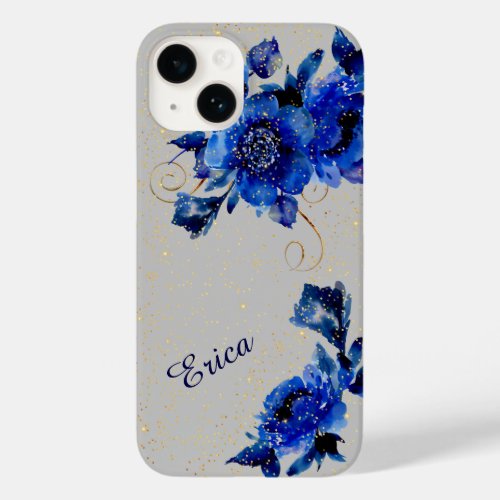 Blue Floral Gold Confetti Case_Mate iPhone 14 Case