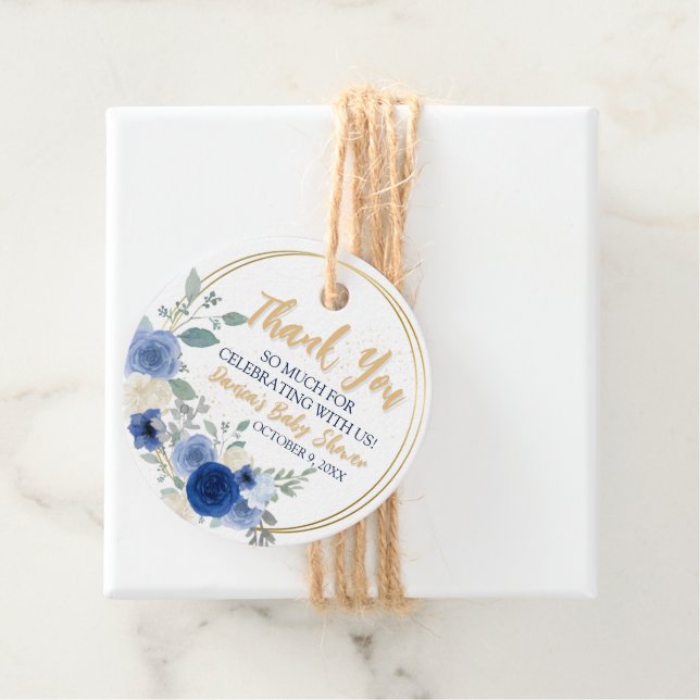 Blue Floral & Gold Favor Tag (In Situ)
