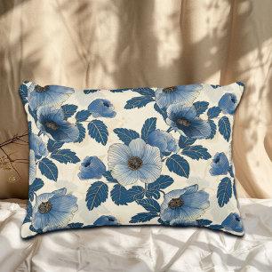 Blue Floral Gold Glitter Japanese Ukiyo-e Accent Pillow