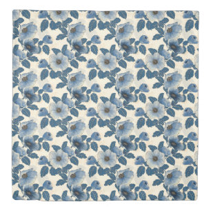 Blue Floral Gold Glitter Japanese Ukiyo-e Duvet Cover