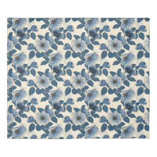 Blue Floral Gold Glitter Japanese Ukiyo-e Duvet Cover