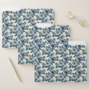 Blue Floral Gold Glitter Japanese Ukiyo-e File Folder