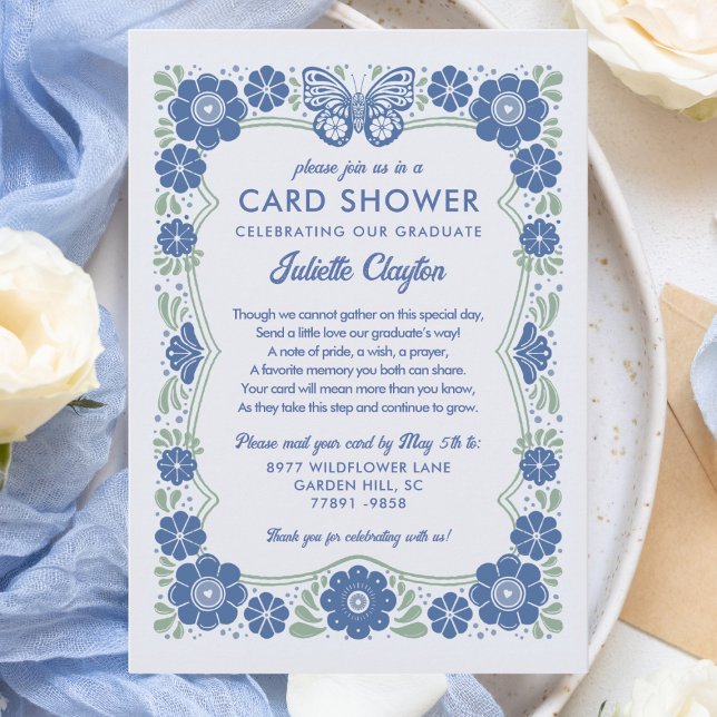 Blue Floral Graduation Card Shower Invitation (Creator Uploaded)