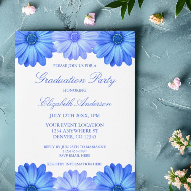 Blue Floral Graduation Party Invitation (Creator Uploaded)