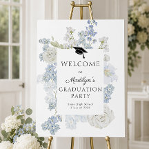 Blue Floral Graduation Party Welcome Sign