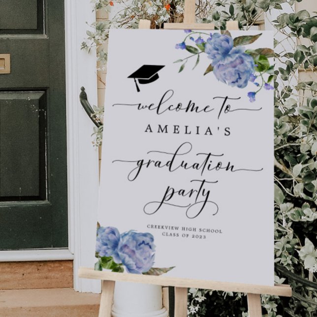 Blue Floral Graduation Party Welcome Sign (Creator Uploaded)