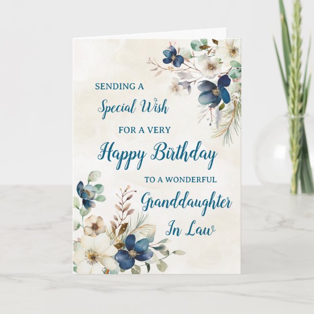 Blue Floral Granddaughter In Law Birthday Card (Front)