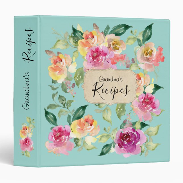 Blue floral grandma recipe cook book Binder (Front/Spine)