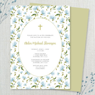 Blue Floral Grandmillenial baptism invitation