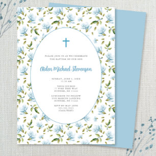 Blue Floral Grandmillenial baptism invitation