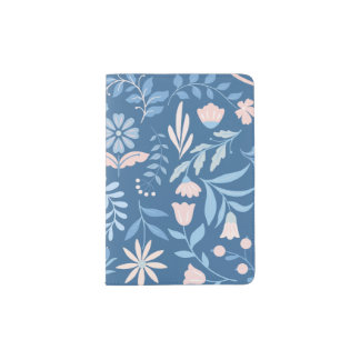 Blue floral grandmillenial pattern classic women passport holder