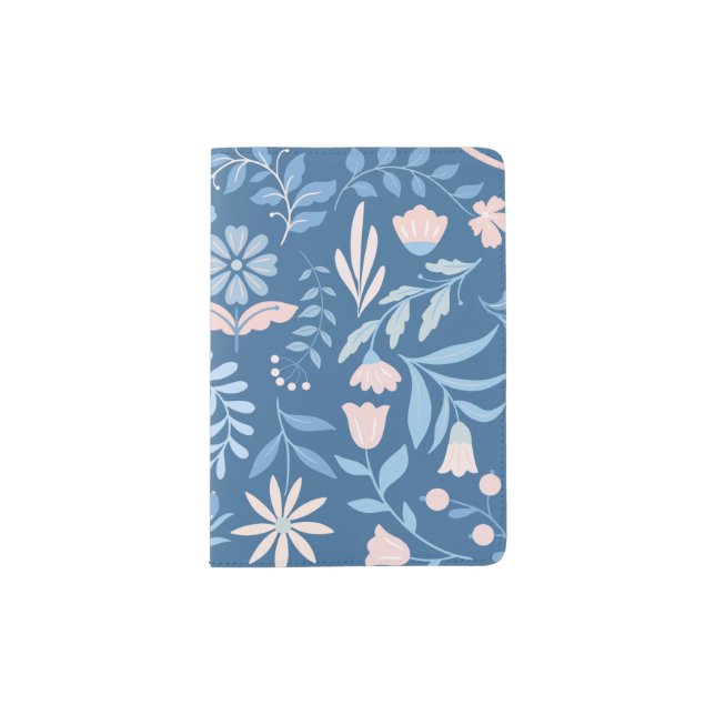 Blue floral grandmillenial pattern classic women passport holder (Front)