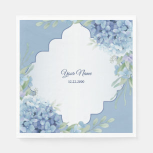 Blue Floral Green Leaves Frame Wedding Party Napkins