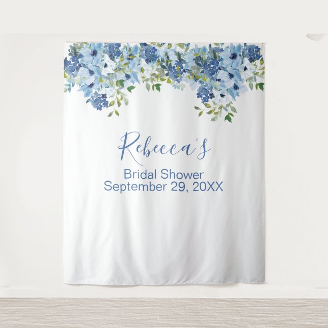 Blue Floral Greenery Bridal Shower Backdrop (Front)