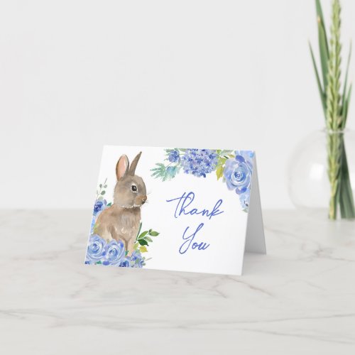 Blue floral greenery Easter bunny thank you card