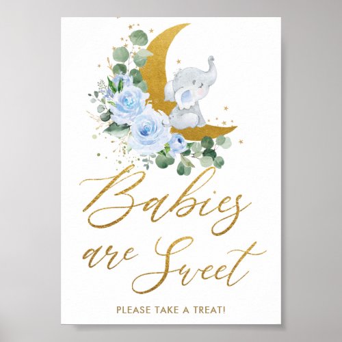 Blue Floral Greenery Elephant Babies are Sweet  Poster
