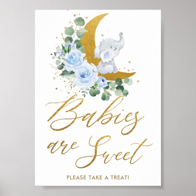 Blue Floral Greenery Elephant Babies are Sweet  Poster (Front)
