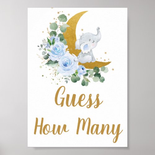 Blue Floral Greenery Elephant Guess How Many Sign