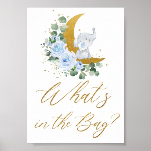 Blue Floral Greenery Elephant Whats in the Bag  Poster