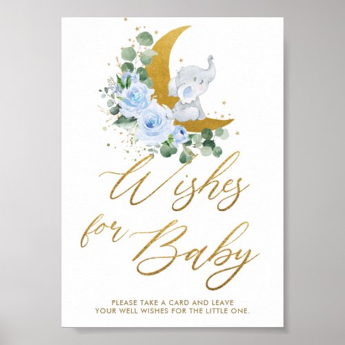 Blue Floral Greenery Elephant Wishes for Baby Sign