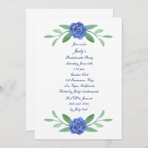 Blue Floral Greenery Foliage Bachelorette Party Invitation