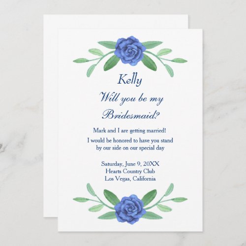 Blue Floral Greenery Foliage Bridesmaid Card