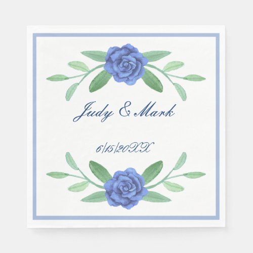 Blue Floral Greenery Foliage Paper Napkins