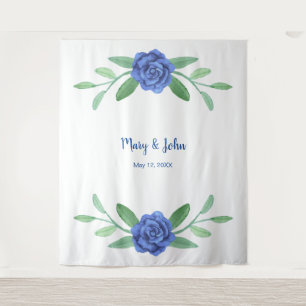 Blue Floral Greenery Foliage Photo Backdrop