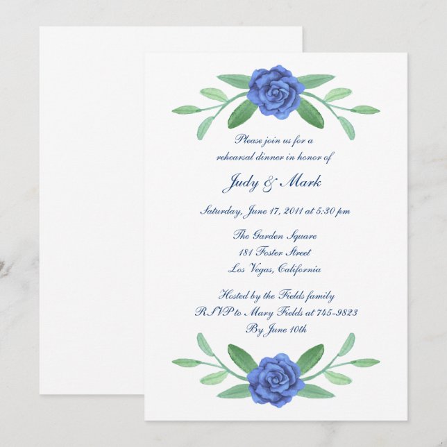 Blue Floral Greenery Foliage Rehearsal Dinner Invitation (Front/Back)