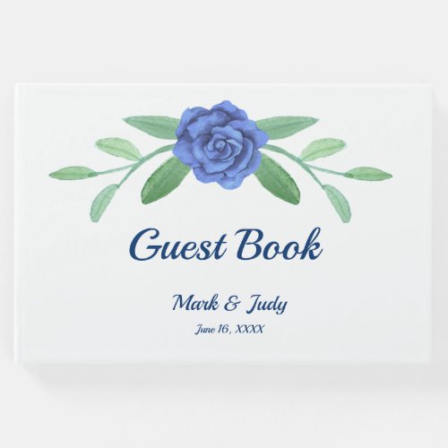 Blue Floral Greenery Foliage Wedding Guestbook