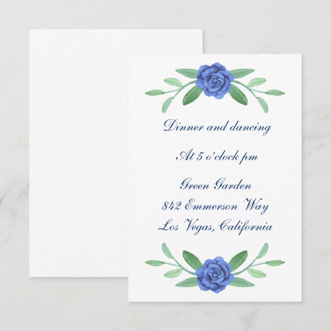 Blue Floral Greenery Foliage Wedding Reception Invitation (Front/Back)