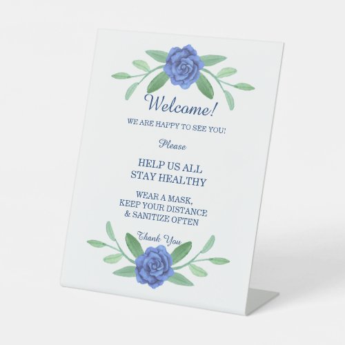 Blue Floral Greenery Foliage Wedding Safety Pedestal Sign