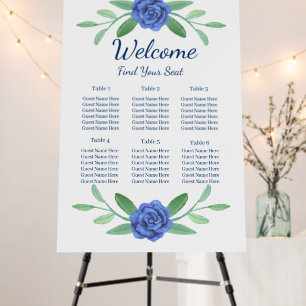 Blue Floral Greenery Foliage Wedding Seating Chart Foam Board