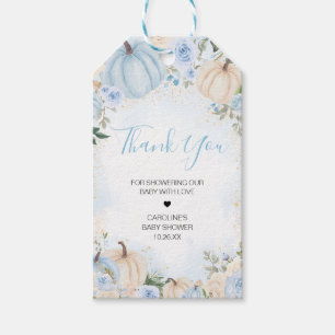 Blue Floral Greenery Little Pumpkin Favor Tags