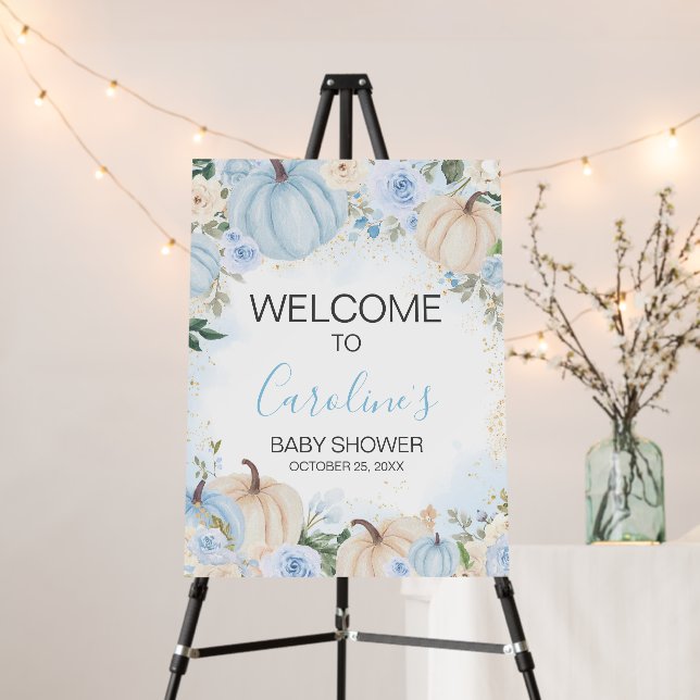 Blue Floral Greenery Little Pumpkin Welcome Sign (In Situ (Stand))