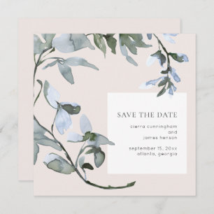 Blue Floral Greenery Wedding Save the Date Card