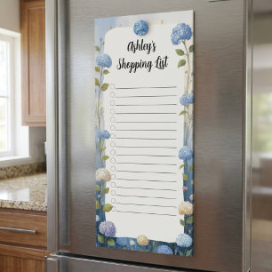 Blue Floral Grocery Shopping List  Magnetic Notepad