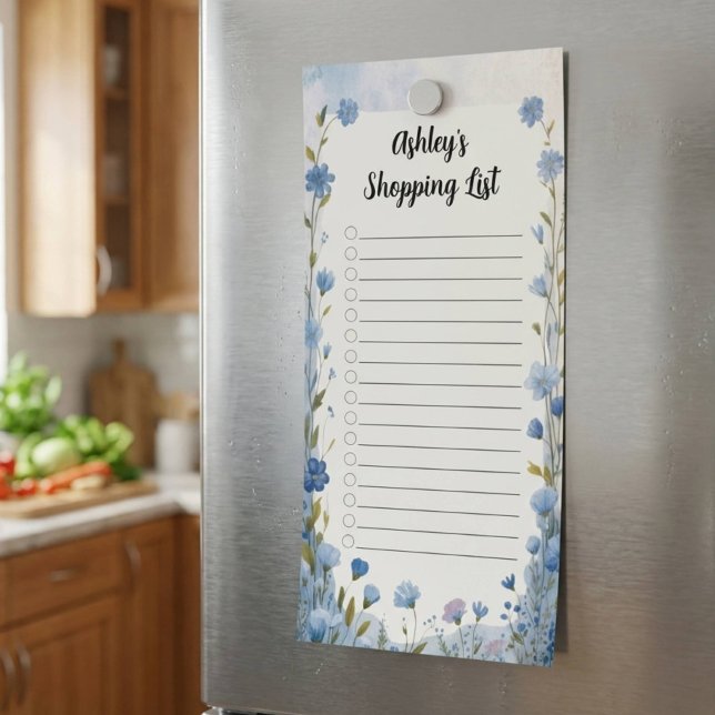 Blue Floral Grocery Shopping List Magnetic Notepad (Creator Uploaded)