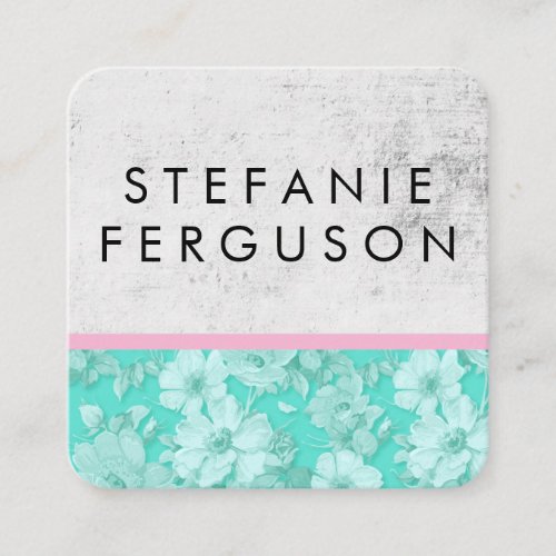 Blue Floral Grunge Texture Square Business Card