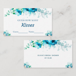 Blue Floral Guess How Many Kisses Bridal Game  Enclosure Card